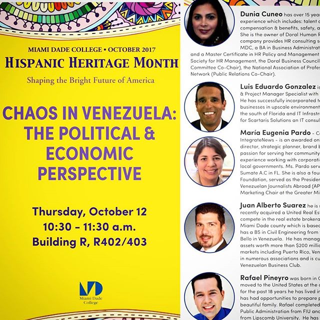 #Miami Our editor @marupardomiami will be participating as a panelist at this forum that will take place tomorrow Oct 12 (10:30 am - 11:30 am) at @mdcollege #kendallcampus. Address: 11011 SW 104th St, Miami, FL 33176Building R, R402/R403#HispanicHeritage #hispanicheritagemonth #VenezolanosEnMiami #VenezolanosEnDoral #venezuela